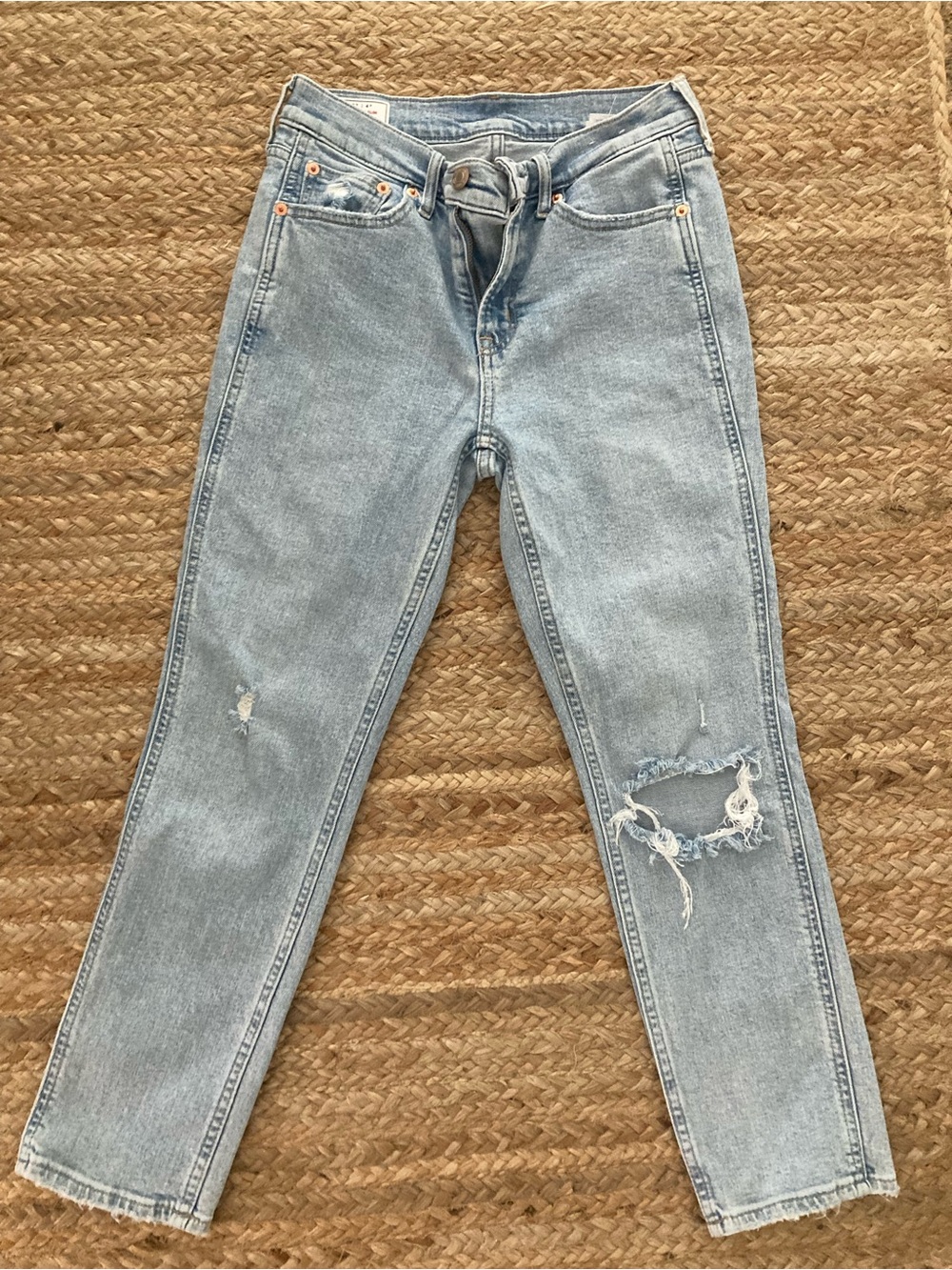 GAP Light Wash High-Rise Distressed Straight Jeans
